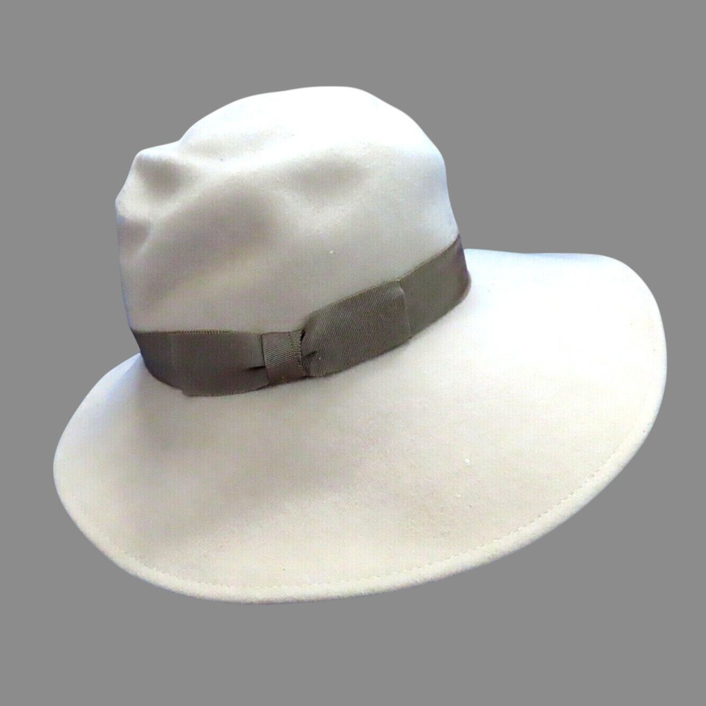 VTG Lee Black EXCELLO BOLLMAN Beige Wool Felt MUSHROOM WIDE BRIM HAT Brown Band